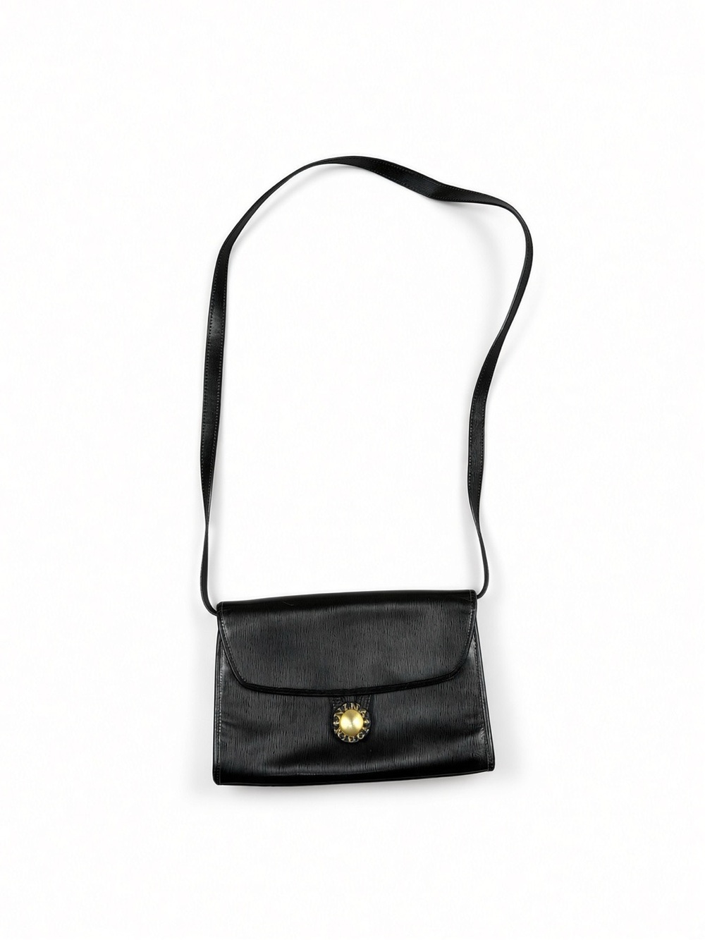 Vintage Nina Ricci Paris Black Leather Crossbody Made in France Gold Logo